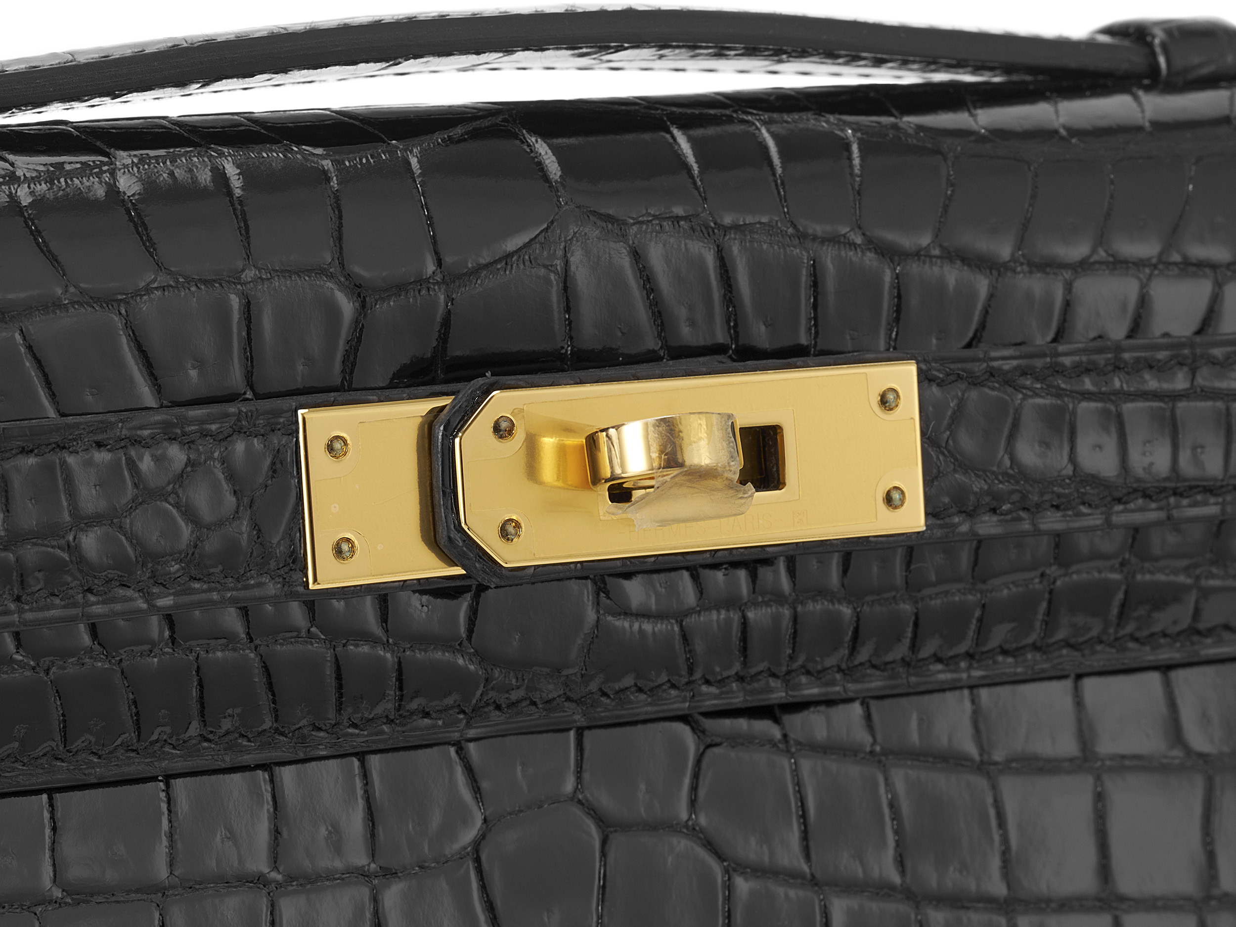 Kelly Cut Noir Crocodile Porosus Lisse