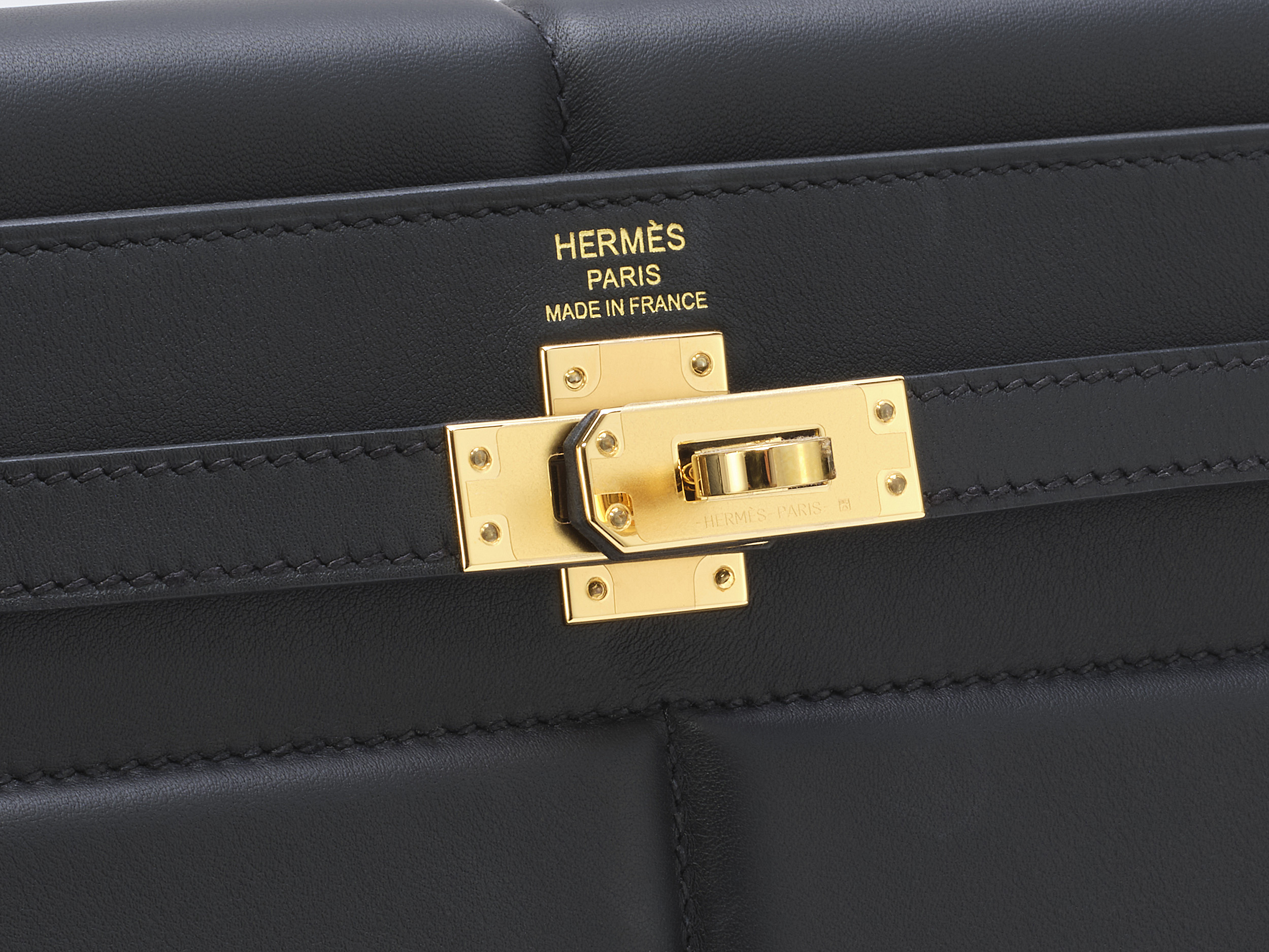 Hermes Kelly Padded bag 25 Sellier Black Swift leather Gold hardware