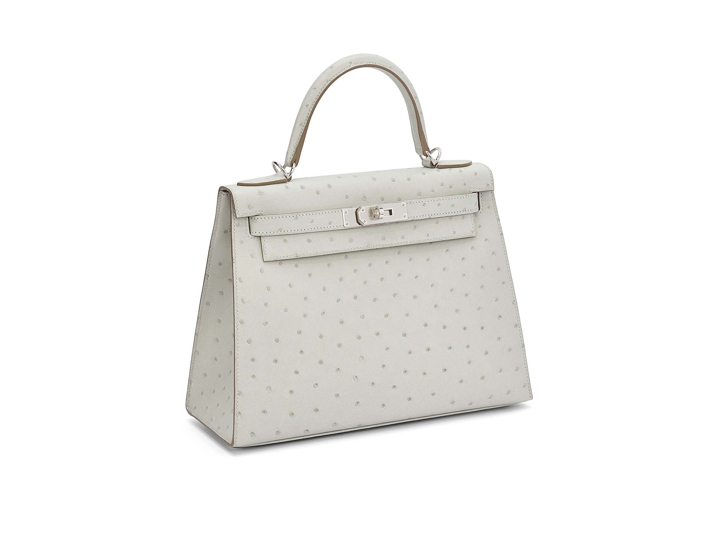 Kelly 28 Sellier Gris Perle Ostrich 